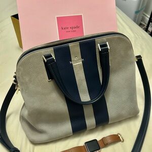 Kate Spade Taupe and Dark Blue Satchel